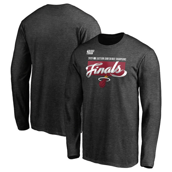 Miami Heat 2020 Heather Charcoal Eastern Conference Champions Locker Room Long Sleeve NBA T-Shirt (All Size)